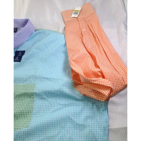 NWT Izod Colorblock Gingham Button Down Shirt Preppy Casual Summer Mens 4XL - Picture 4 of 15